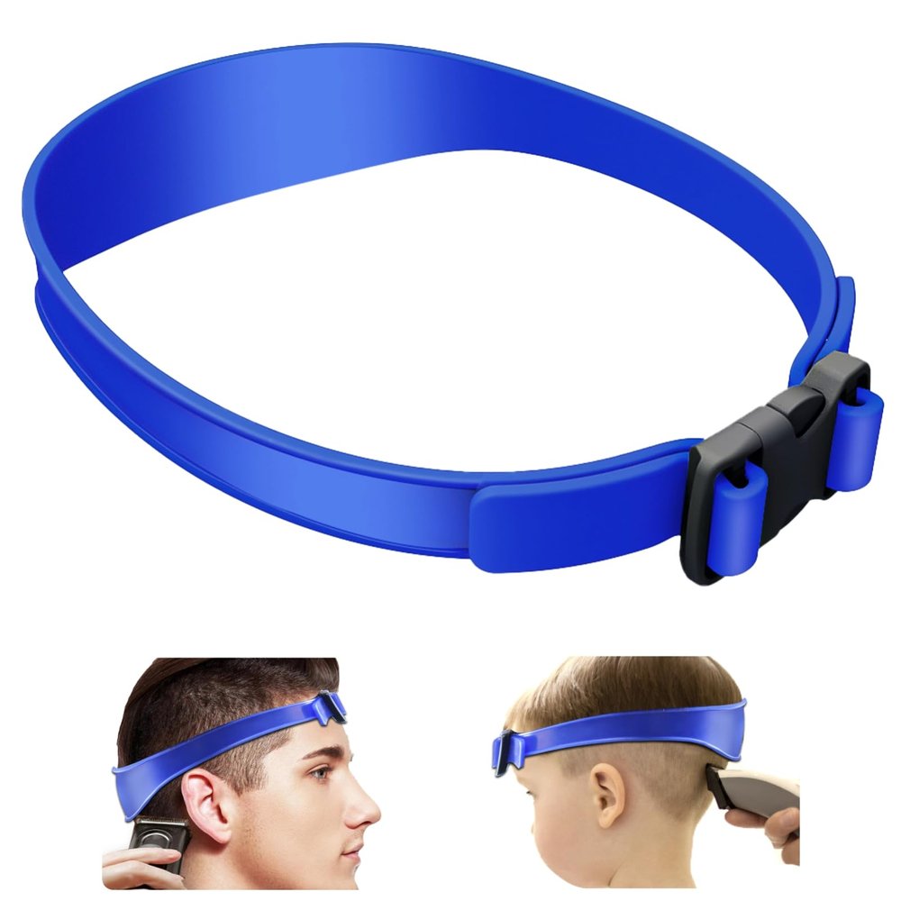 Bebeeco Fade Guide for Men Haircut, Adjustable Hair Trimming Guide Neckline Shaving Template Silicone Curved Haircut Band Self Hair Trimming Guide Band for DIY Home Haircuts (Blue)