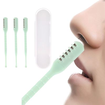 FREHOMEE Manual Nose Hair Trimmer for Man & Woman,Trimmer for Nose,Ear,Moustache Hair,Waterproof,Stainless Steel with Brush,Nasal Clippers (Green, 3 Pcs)