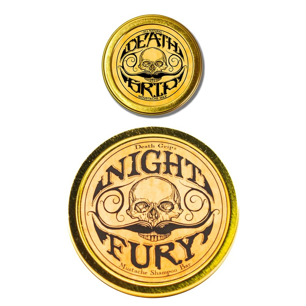 THE VINTAGE GROOMING CO. Death Grip Extra Strong Extra Tacky Mustache Wax & Night Fury Mustache Wash Shampoo Bar Set