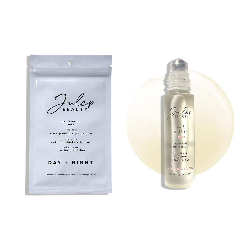 Julep Radiant Skin & Nails Duo (2pc Set): Julep Patch Me Up Waterproof Pimple Patches 72 pcs + Roll With It Nail and Cuticle Nourishing Treatment Oil with Vitamin E