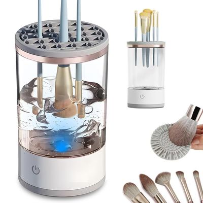 AMYESE 2025 Makeup Brush Cleaner, Automatic Makeup Brush Cleaning Machine, 3-in-1 Electric Beauty Brush Cleaner, Air Drying and Dust-proof Organizer, Makeup Brush Tool, Great Gift for Makeup Friends