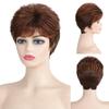 SEVENCOLORS Short Brown Wigs for White Women Synthetic Layered Pixie Cut Wigs with Bangs Natural Hair Mixed Auburn Womens Wigs view 1