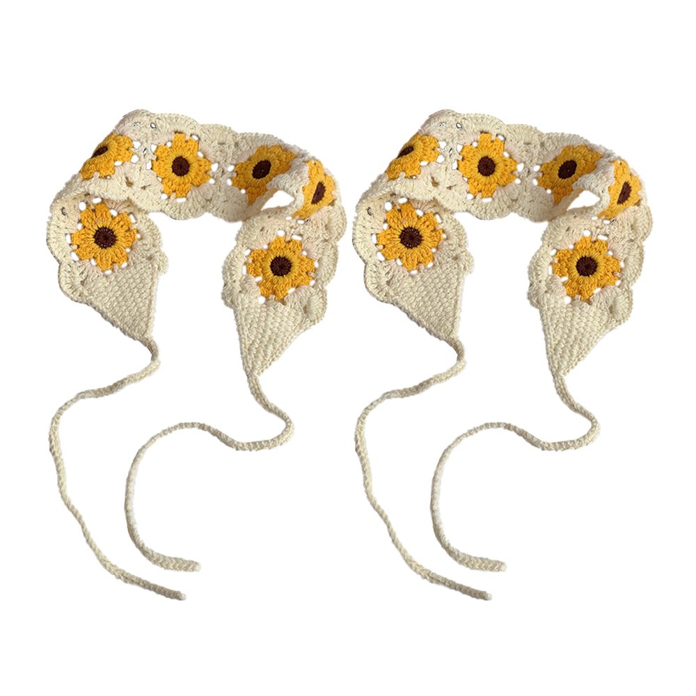 2Pcs Fashion Hair Scarf For Womens Lightweight Crochet Head Scarves Bandana Crochet Turban Hair Bands Headwrap Floral Crochet