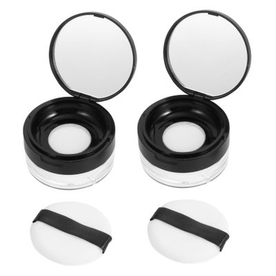 Beavorty 2pcs Light Makeup Powder Puff Box Mirror Reusable Pressed Loose Powder Case Travel Daily Setting Holder