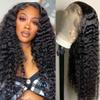 13x4 Deep Wave Lace Front Wigs Human Hair 180% Density Deep Curly Wigs for Women Brazilian Wig HD Transparent Lace Human Hair with Baby Hair Glueless Wig Natural Black 32 Inch view 1