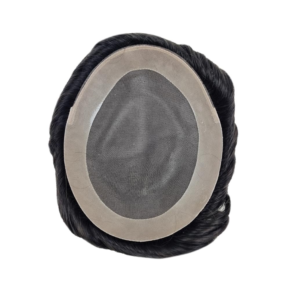 Hair System For Men Toupee Finemono Hairpiece Humanhair Replacement System PU Around Toupee Durable NPU (#420 4# MEDIUM BROWN WITH 20% SYNTHETIC GREY, 8x10''-120% Medium Light to Medium Density)