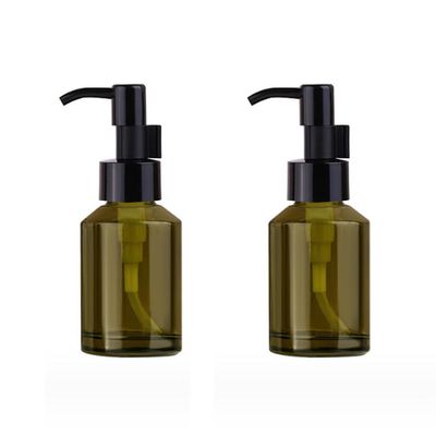 2 Pcs 60ML 2OZ Green Glass Travel Bottles for Toiletries Leakproof Lotion Pump Bottles Lotion Dispenser Cosmetic Cream Pump Bottles Soap Dispenser Containers Vial Jar for Essential Oil Cream Lotion