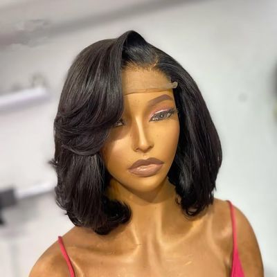 13x4 Body Wave HD Lace Front Wigs Human Hair 150% Density Glueless Bob Wigs Human Hair Pre Plucked Bob Loose Wave Brazilian Remy Hair Wigs with Baby Hair Bleached Knots For Woman 14Inch