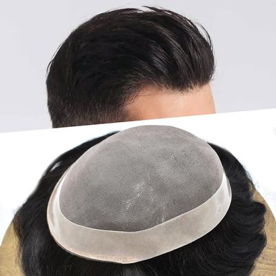 LYRICAL HAIR Toupee for Men Hair System Replacement Monofilament Mens Toupee Hairpiece Durable Poly Coated NPU Around Wig for Men Human Hair Piece Unit 120% Density 9"X11" #1B Off Black