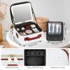 Aiborke Travel Makeup Bag with Led Mirror Make up Case with Lighted Mirror Cosmetic Organizer bag with Adjustable Dividers and 5X Magnifying Mirror Makeup Box Vanity Case for Women (White+Brown) view 3