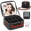 Aiborke Travel Makeup Bag with Led Mirror Make up Case with Lighted Mirror Cosmetic Organizer bag with Adjustable Dividers and 5X Magnifying Mirror Makeup Box Vanity Case for Women (Black+Brown) view 1