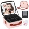 Aiborke Travel Makeup Bag with Led Mirror Make up Case with Lighted Mirror Cosmetic Organizer bag with Adjustable Dividers and 5X Magnifying Mirror Makeup Box Vanity Case for Women (Pink+Brown) view 1