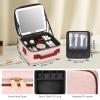 Aiborke Travel Makeup Bag with Led Mirror Make up Case with Lighted Mirror Cosmetic Organizer bag with Adjustable Dividers and 5X Magnifying Mirror Makeup Box Vanity Case for Women (Pink+Brown) view 3