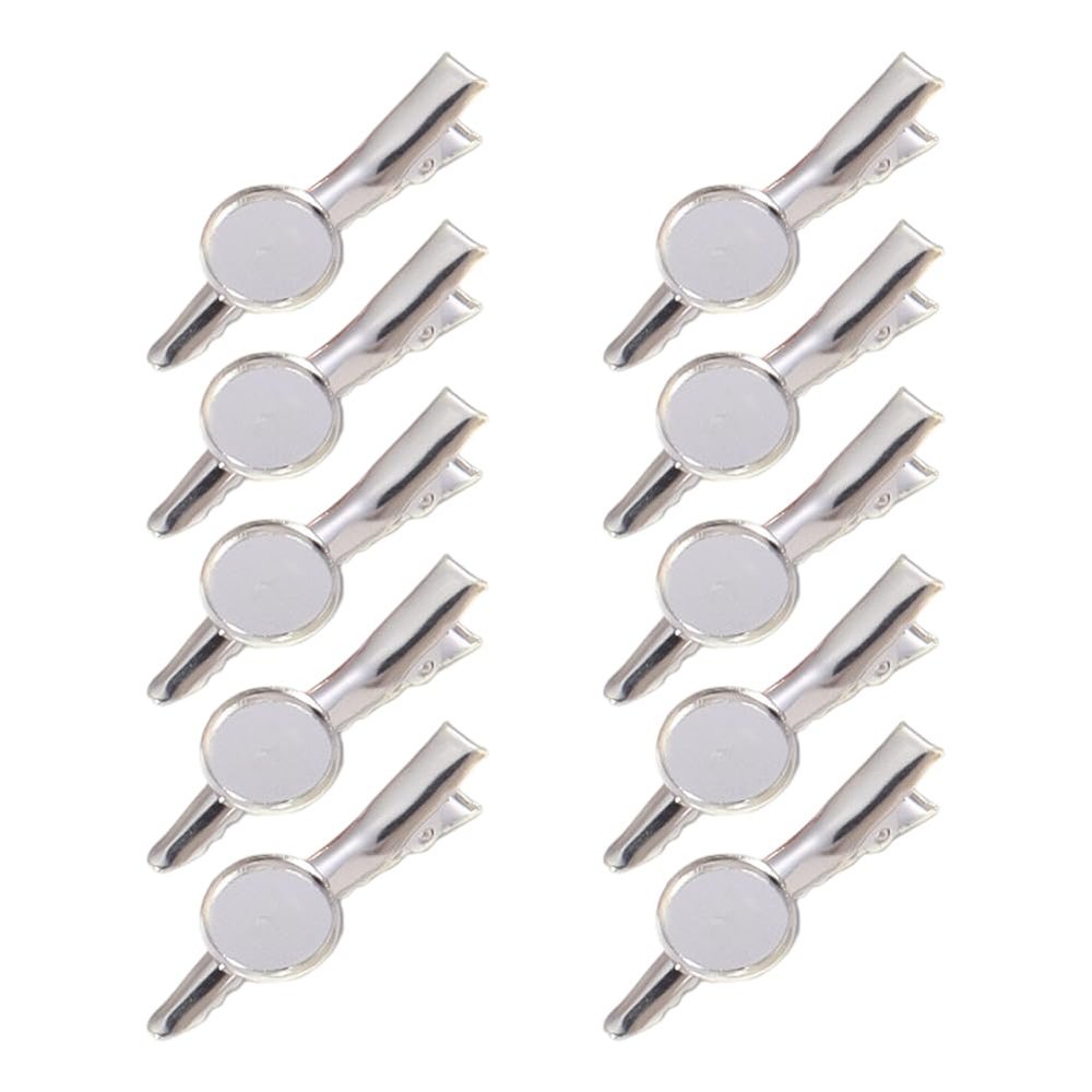 10pcs 4.5cm Metal Alligator Hair Clips with Cabochon Setting Tray Hair Clips with Blank Round Tray Base Alligator Hair Clips Blank Hairgrip Base Trays for DIY Hair Accessories, Silver