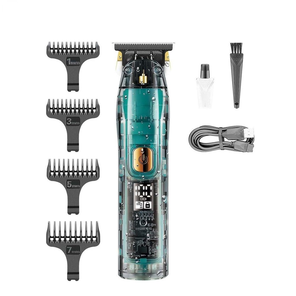 Professional Hair Clippers for Men, Hair Clipper Waterproof Hair Trimmer Cordless Hair Cutting Machine T-Blade Haircut Transparent Zero Cutting Machine