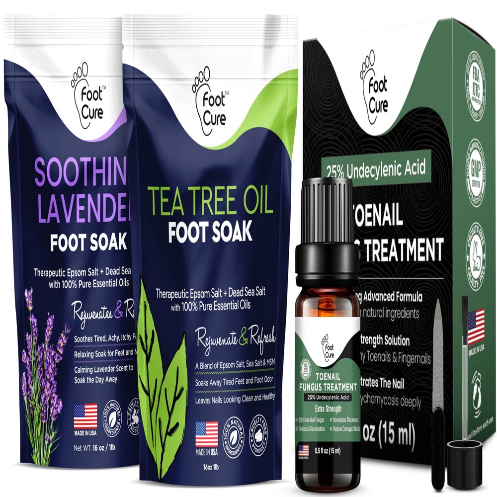 Tea Tree Oil & Soothing Lavender Foot Soak with Epsom Salt - Best Toenail Treatment & Softens Calluses & Toe Nail Repair Solution