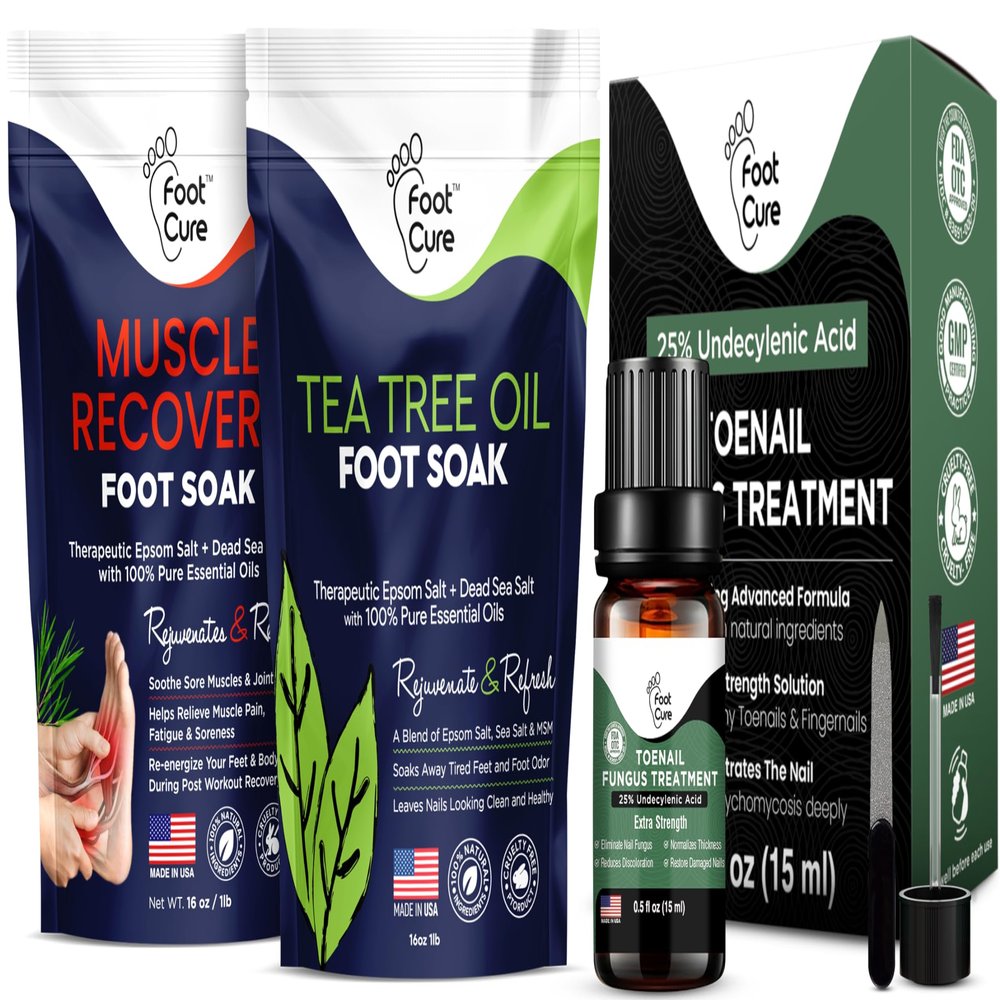 Tea Tree Oil & Muscle Relief Foot Soak with Epsom Salts - All Natural Salts for Post Workout Recovery & Toenail Repair Solution