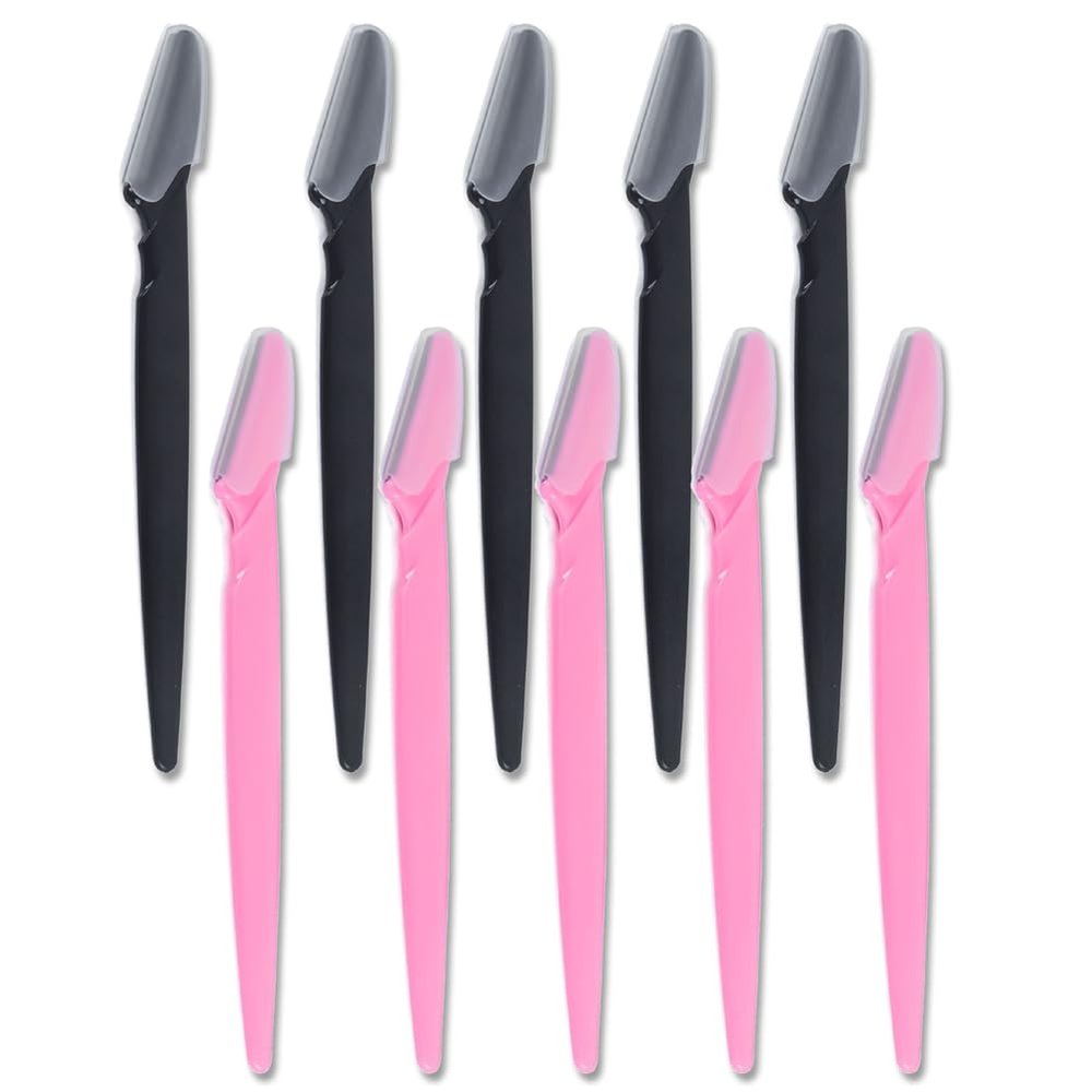 10Pcs Facial Razor, Exfoliating Dermaplaning Tools, Eyebrow Trimmers Shaver with Safety Cover,- Face Razors | Eyebrow RazorFacial Hair Removal for Women Men Body Use (5 Pink,5 Black)