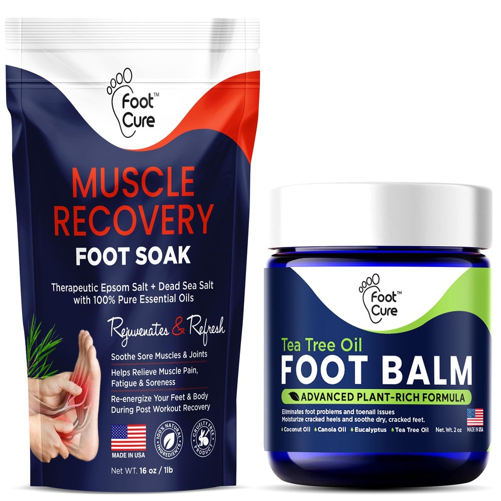 Muscle Relief Foot Soak with Epsom Salts & Tea Tree Oil Foot Balm - Moisturizing Athletes Foot Care Balm for Dry Cracked Feet