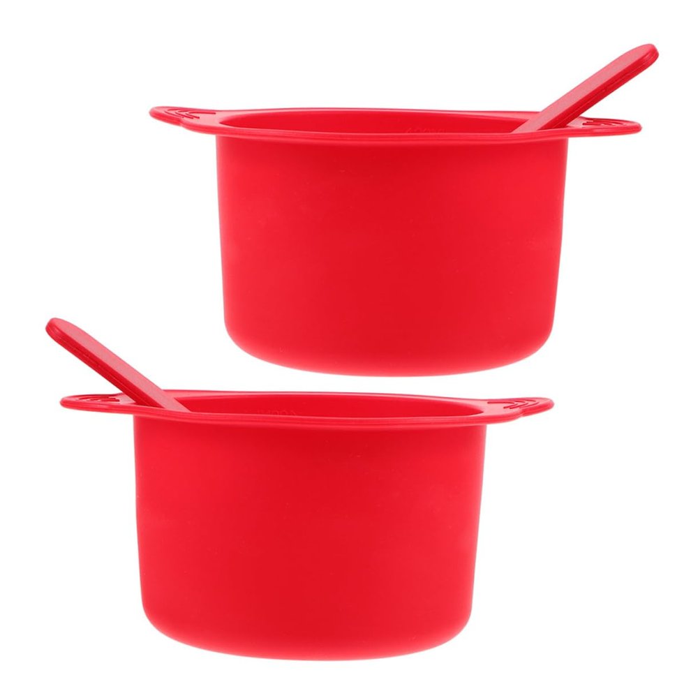 WOONEKY 2sets Silicone Wax Melt Warmer Bowls for Hair Removal and Facial Masks High-temperature Resistant Capacity Includes Red Replacement Pots and Stirring Sticks for Home and Salon Use