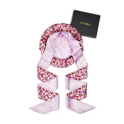 100% Mulberry Silk Bonnet for Sleeping with Ties  Adjustable 19 Momme Double-Layer Reversible Hair Wrap  Stay-On Sleep Bonnet for Women, Long Curly Hair, Natural Hair Care, Real Silk Night Cap  Handmade in USA (Floral)