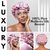 100% Mulberry Silk Bonnet for Sleeping with Ties  Adjustable 19 Momme Double-Layer Reversible Hair Wrap  Stay-On Sleep Bonnet for Women, Long Curly Hair, Natural Hair Care, Real Silk Night Cap  Handmade in USA (Floral) view 4