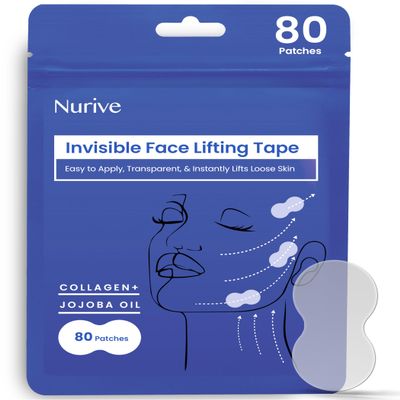 NURIVE Invisible Face Lift Tape (80 Tapes) | Collagen Face Lift Tape | Forehead Wrinkle Patches for Saggy Skin