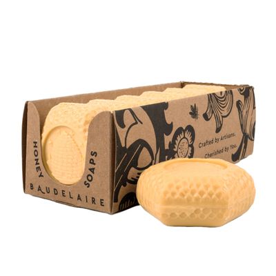 Baudelaire Honey Soap Set - Luxurious Vegetable-Based Bars with 5% Pure Honey, and Hydrating Lanolin, Natural Honey Scent - Spa Quality (Pack of 6)