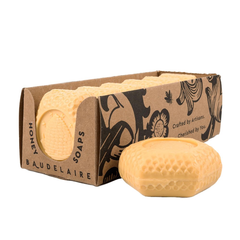 Baudelaire Honey Soap Set - Luxurious Vegetable-Based Bars with 5% Pure Honey, and Hydrating Lanolin, Natural Honey Scent - Spa Quality (Pack of 6)