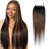 4x4 Lace Closure Free Part Straight Ombre Highlight 100% human hair Brazilian Remy Straight, HD Lace Closure Wigs human hair, 15A Lace Front Wigs Hair (TF1B/30, 16) view 1