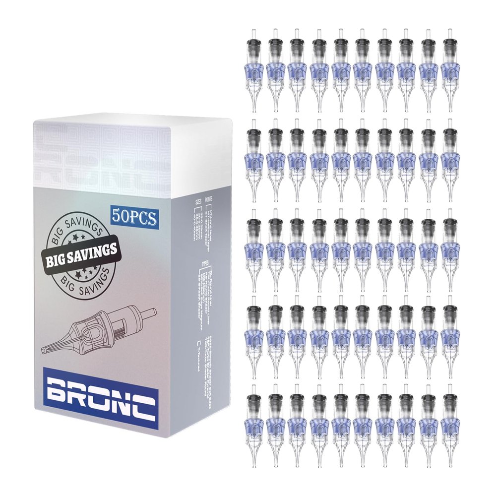 BRONC 50PCS Tattoo Cartridge Needles 1007RL - 7RL #10 Bugpin 0.30mm 7 Round Liner Disposable Tattoo Needles for Rotary Tattoo Machines