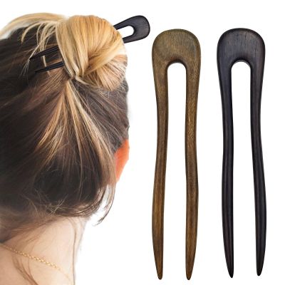 2 PACK Wooden Hair Forks, U Shaped Hair Pins for Buns, French Vintage Matte Hairpins, Valentines Christmas Wedding Prom Decorative accessories for Women Girls Long Thick Hair Updo (Style 2)