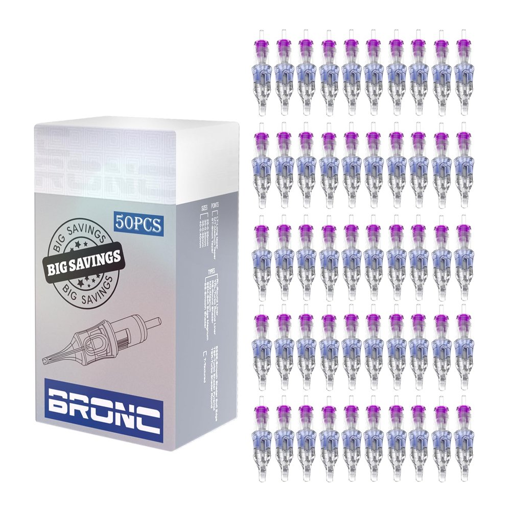 BRONC 50PCS Tattoo Cartridge Needles 1011RM - 11RM #10 Bugpin 0.30mm 11 Curved Magnum Disposable Tattoo Needles for Rotary Tattoo Machines