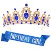 RGHSZ Birthday Crown Headband & Sash - Gold+Blue, Rhinestone Tiara for Women - Regal Style, Birthday Party Accessory view 1