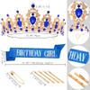 RGHSZ Birthday Crown Headband & Sash - Gold+Blue, Rhinestone Tiara for Women - Regal Style, Birthday Party Accessory view 2