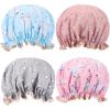 4 Pcs Shower Caps Hat for Women and Girl, Reusable Waterproof Bath Cap Double Waterproof Layers Cat and Boat Pattern view 1