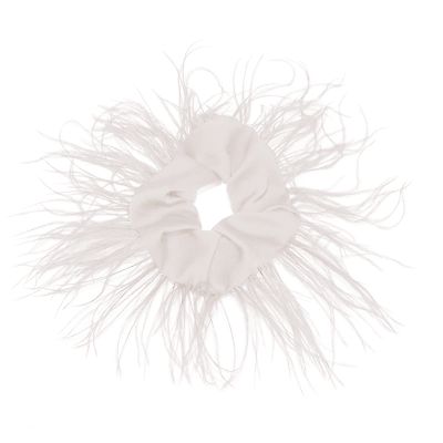 Tqyijhy Ostrich Feather Hair Ties Furry Scrunchies 1920s Headpiece Hair Scrunchie Elastic Hair Rope Hair Accessories For Girls Furry, White