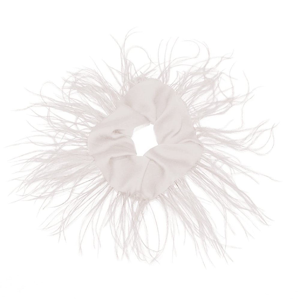 Tqyijhy Ostrich Feather Hair Ties Furry Scrunchies 1920s Headpiece Hair Scrunchie Elastic Hair Rope Hair Accessories For Girls Furry, White