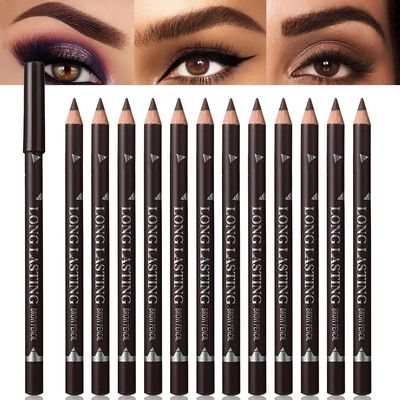 FeiCuiYun 12Pcs Eyebrow Pencils for Women, Wooden Hard-Core Dark Brown Eyebrow and Eyeliner Pencil, Long Lasting Waterproof and Sweat-Proof,Beginner Makeup Brow Pencil,Create a Natural Eye Brow Makeup
