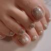 Champagne Gold Press on Toenails Short Square Fake Toe Nails Luxury Glitter Champagne Full Cover Design Glue on Toenails Gold Glitter Acrylic False Toe Nail Reusable Artificial Toenail for Women 24Pcs view 1