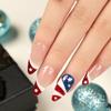 24Pcs 4th of July Press on Nails Medium Almond Independence Day Fake Nails Red Glitter French Tip False Nails with Star Designs Full Cover Stick on Nails Acrylic Patriotic Artificial Nails for Women view 2