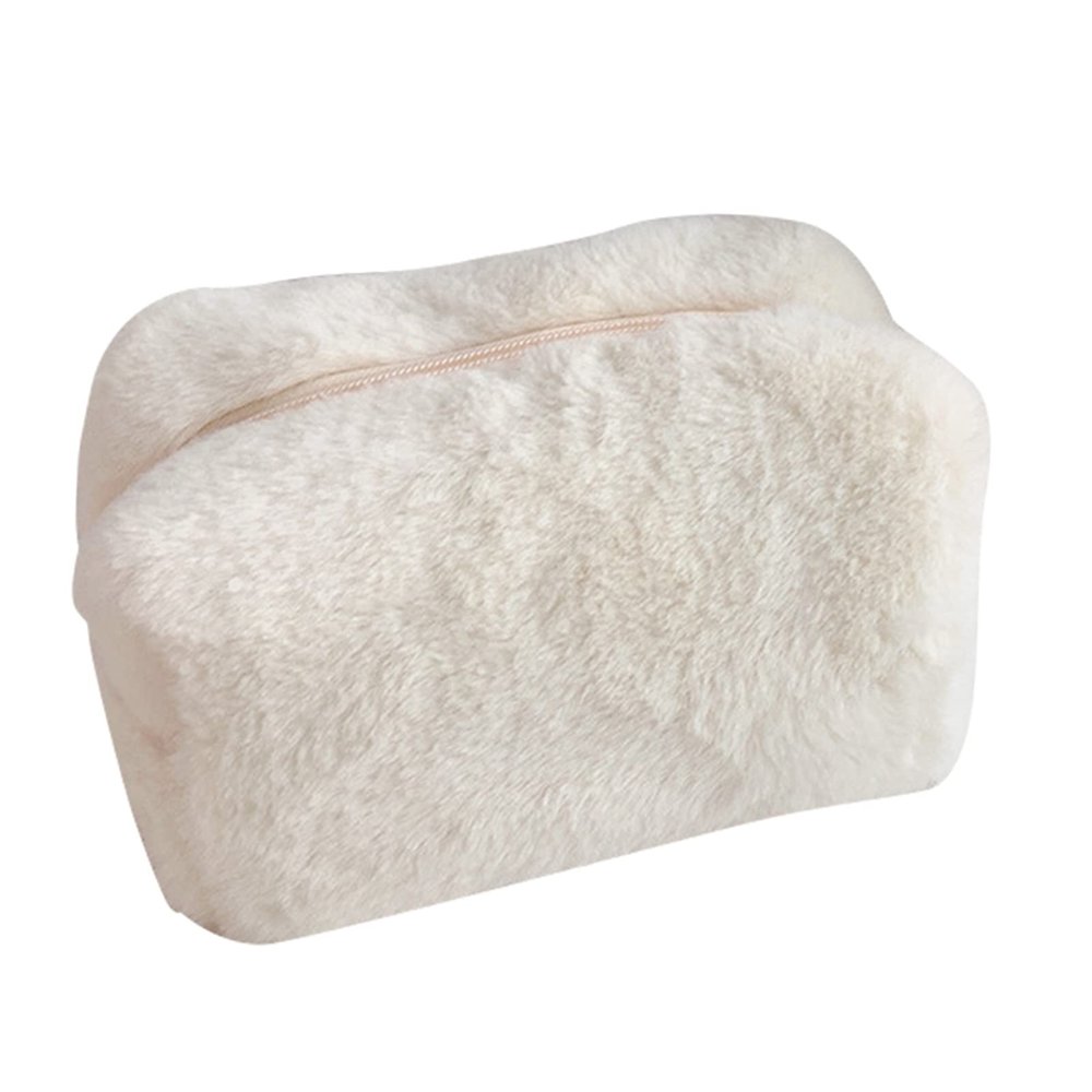 UPQRSG Plush Makeup Bag Cosmetic Bag, Lovely Soft Plush Makeup Bag, Travel Toiletry Bag Organizer, Portable Cosmetics Bag for Women Girls(Rice White)