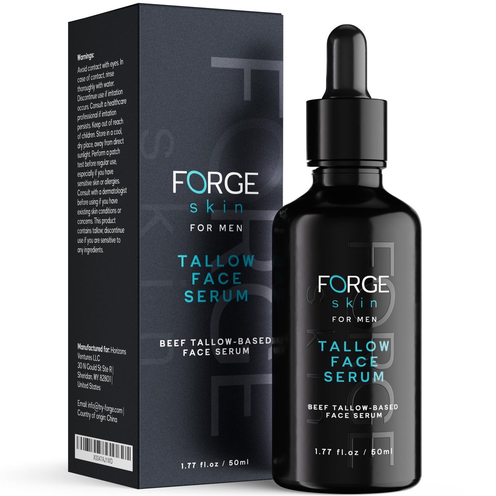 FORGE SKIN Night Beef Tallow Serum for Men [TALLOW-BASED] - Facial Essence for Face Wrinkles with Essential Oils - Natural Green Tea Skincare for Radiance and Skin Hydration (1.77 OZ)