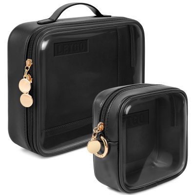 2pcs Clear Toiletry Bag TSA Approved Travel Bag,Carry On for Travel,Airport Airline Accessories Compliant Bag,Quart Sized Makeup Cosmetic bag Women Men (Large+Mini Black)