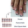 CEWEWP 4th July Fake Nail Independence Day Press on Nail Short Wave Point Big Stars Fake Nail Design Square Glue on Nails for Women Girls Stick on Nails with Glue Reusable Full Cover Gel Nail -24pcs view 2