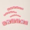 24Pcs Pink French Tip Press on Toenails Full Cover Short False Toenails with 3D Bow Charms Design Glossy Square Acrylic Toenails Pink Toe Nail Tips Glue on Toenails for Women and Girls Toenail Art view 2