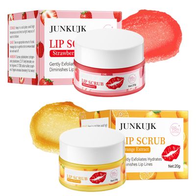 2PCS Strawberry & Orange Conditioning Lip Scrub Kit,Moisturizing Lip Sleeping Mask Long Lasting Hydrating Lip Scrubber Exfoliator Lip Care Products for Men & Women