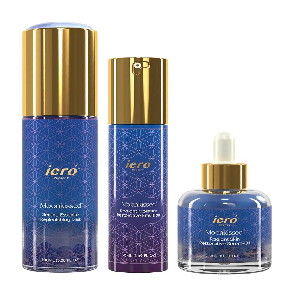 Deluxe Moonlit Glow Complete Skincare Ritual - Includes Rose Water Hydrating Facial Mist, Hydrating Anti-Aging Face Moisturizer, Restorative Serum Oil for Rich Moisture and Suppleness