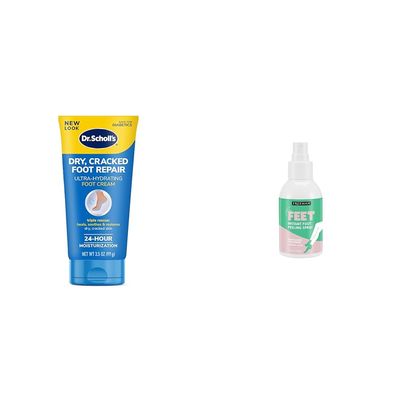 Dr Scholl's 3.5oz Dry Cracked Foot Repair Cream & Freeman 4oz Coconut & Aloe Foot Peeling Spray Bundle