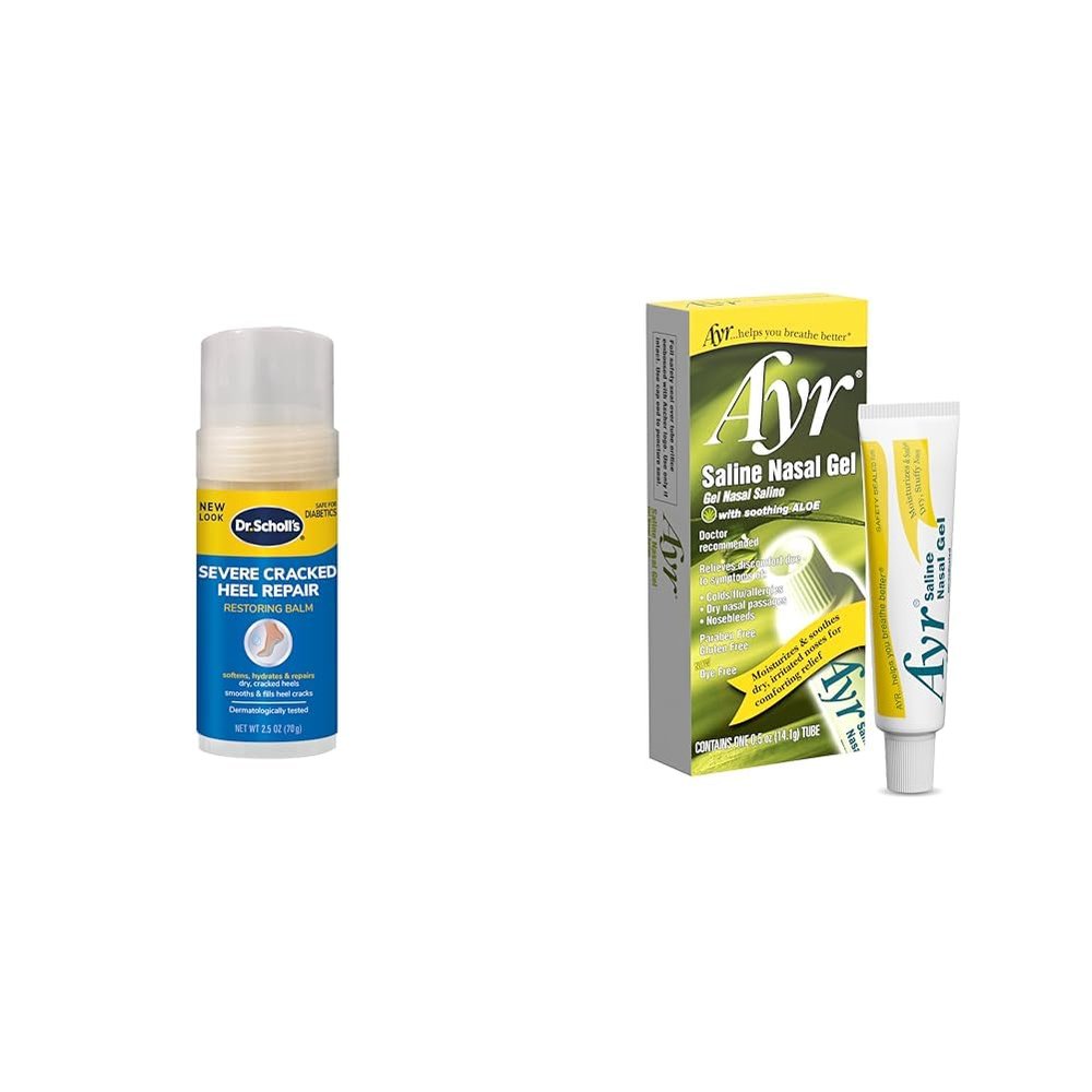 Dr. Scholl's Severe Cracked Heel Repair Balm 2.5oz & Ayr Saline Nasal Gel 0.5oz Moisturizers for Dry Skin & Noses